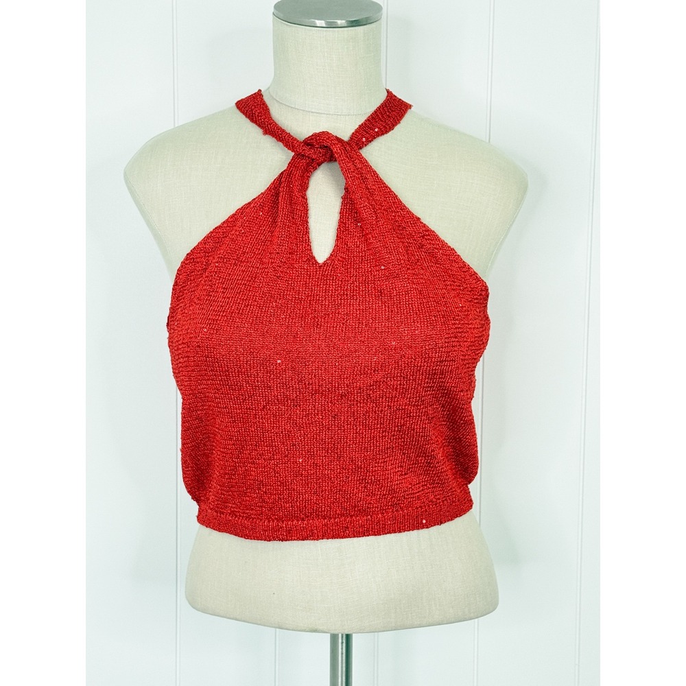 Idem Ditto Red Sequin Halter Top NWT Women Size M Sparkly Glam Party Night Out